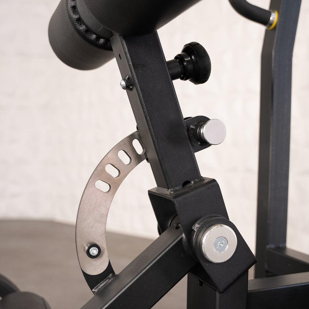 Excel Standing Hip Thrust - Muscle D Fitness - Plate Load Extension - Band Compatible - Adjustable Pads - Grit Grind Strength