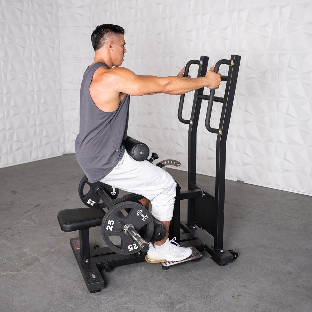 Excel Standing Hip Thrust - Muscle D Fitness - Plate Load Extension - Band Compatible - Adjustable Pads - Grit Grind Strength