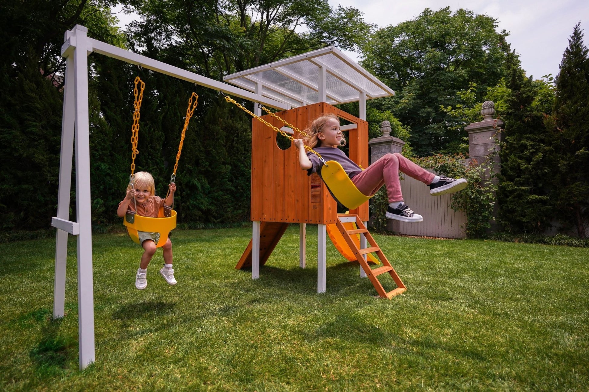 Forest Small Outdoor Toddler Swing Set | Compact Wooden Swing Frame for Babies & Kids - Grit Grind Strength