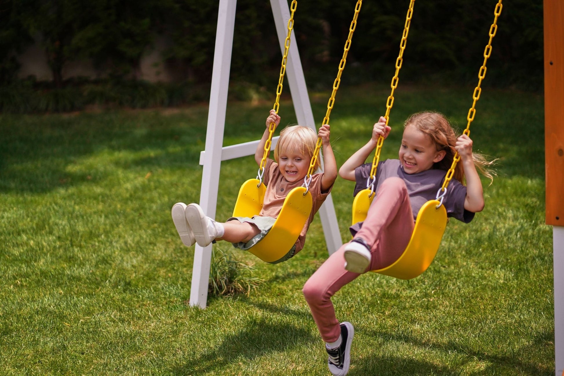 Forest Small Outdoor Toddler Swing Set | Compact Wooden Swing Frame for Babies & Kids - Grit Grind Strength