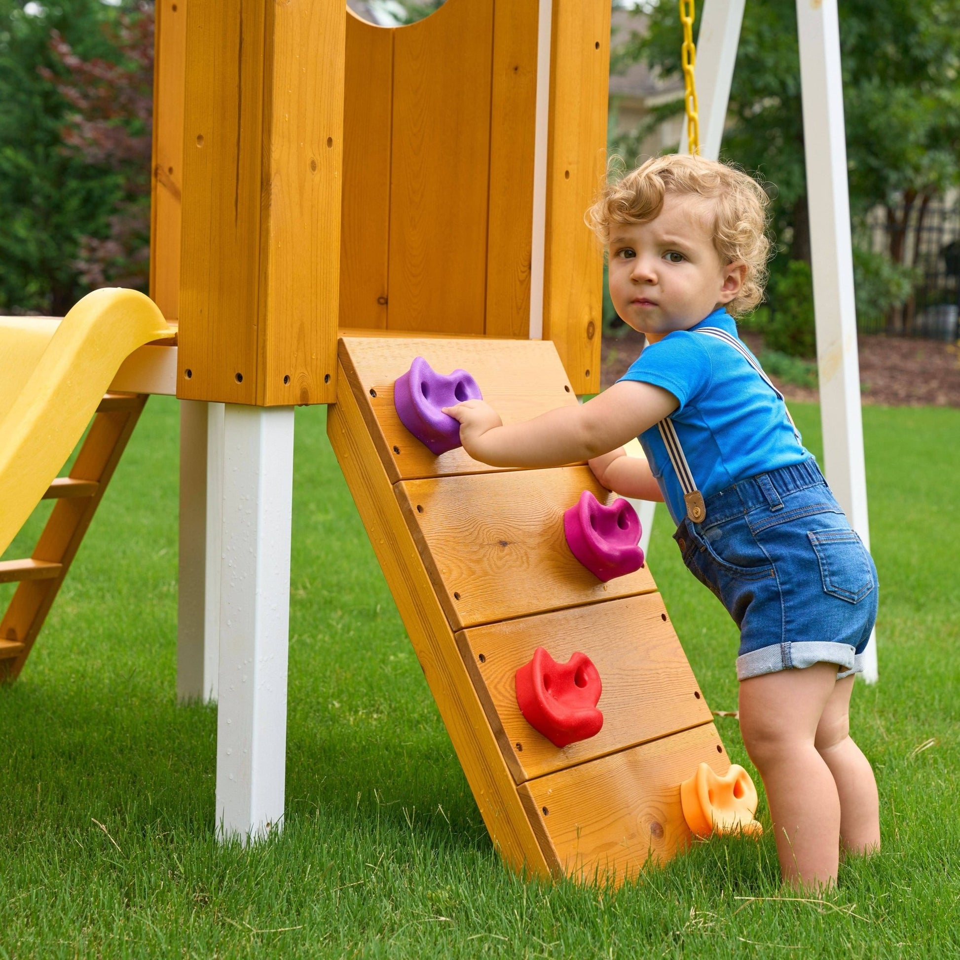 Forest Small Outdoor Toddler Swing Set | Compact Wooden Swing Frame for Babies & Kids - Grit Grind Strength