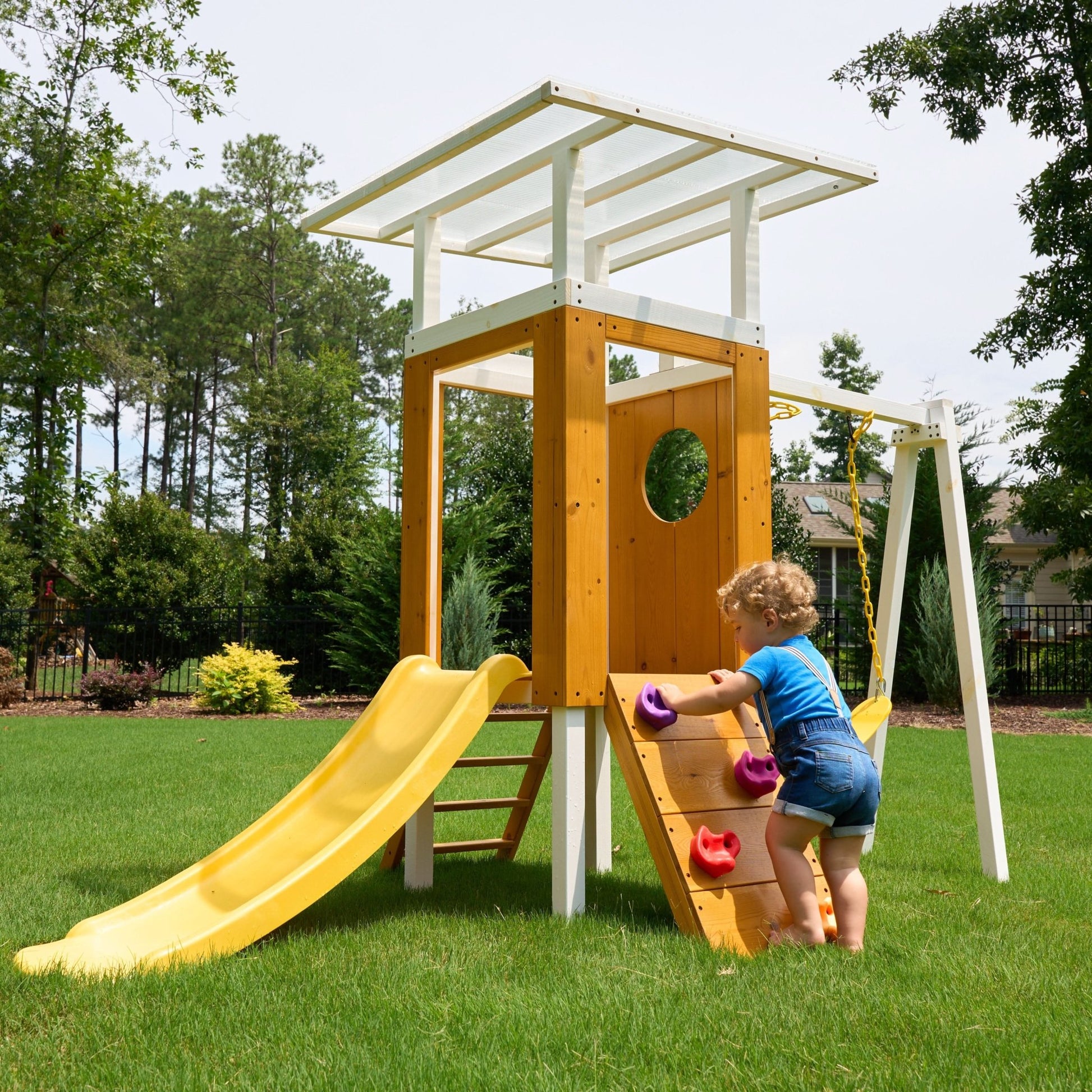 Forest Small Outdoor Toddler Swing Set | Compact Wooden Swing Frame for Babies & Kids - Grit Grind Strength