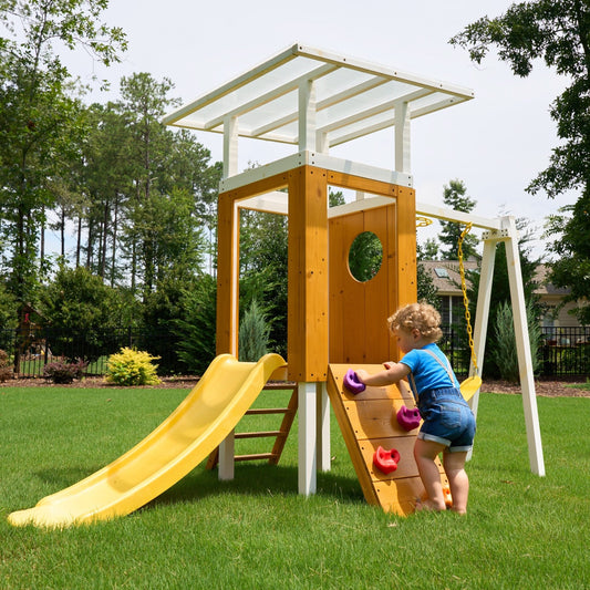 Forest Small Outdoor Toddler Swing Set | Compact Wooden Swing Frame for Babies & Kids - Grit Grind Strength