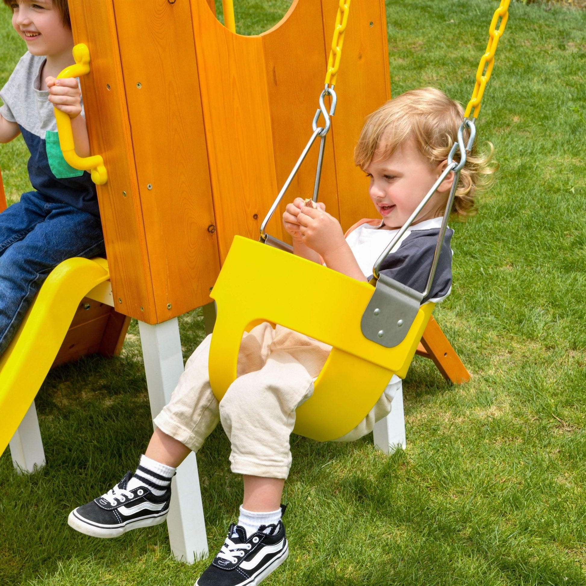 Forest Small Outdoor Toddler Swing Set | Compact Wooden Swing Frame for Babies & Kids - Grit Grind Strength
