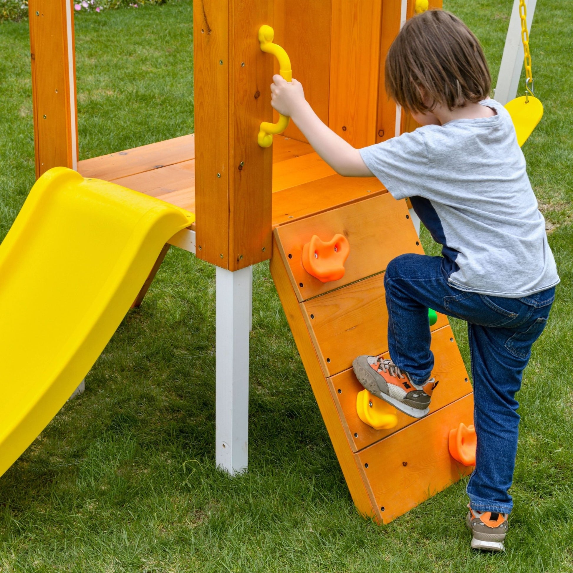 Forest Small Outdoor Toddler Swing Set | Compact Wooden Swing Frame for Babies & Kids - Grit Grind Strength