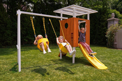Forest Small Outdoor Toddler Swing Set | Compact Wooden Swing Frame for Babies & Kids - Grit Grind Strength