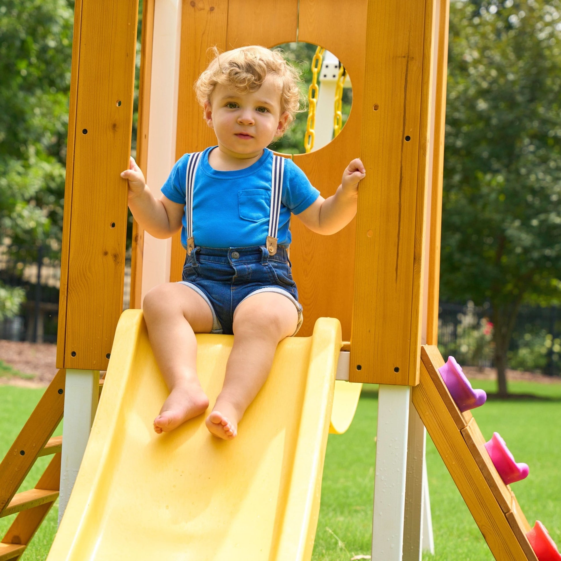 Forest Small Outdoor Toddler Swing Set | Compact Wooden Swing Frame for Babies & Kids - Grit Grind Strength