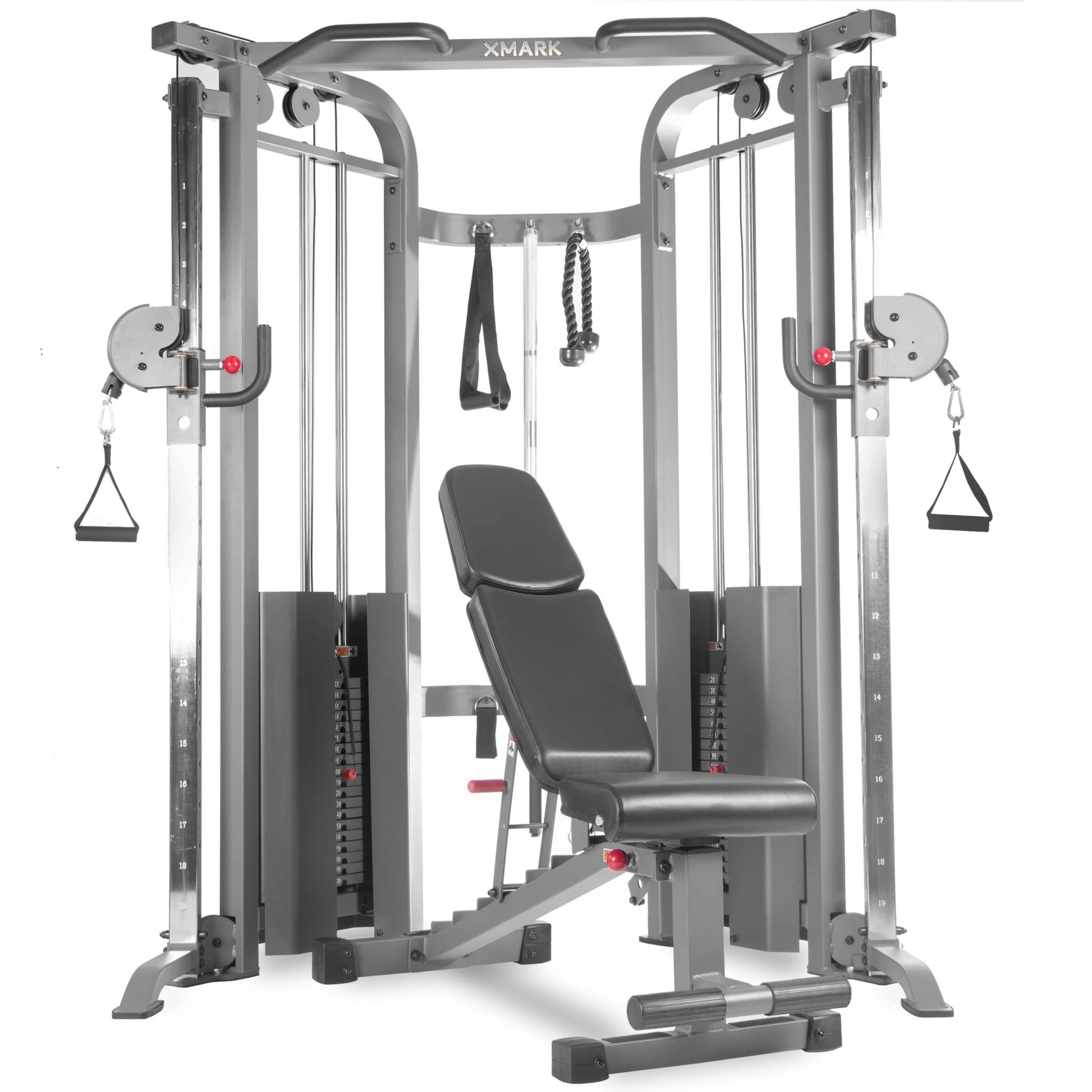Functional Trainer Cable Machine with 200 lb Weight Stacks and Adjustable Weight Bench - Grit Grind Strength