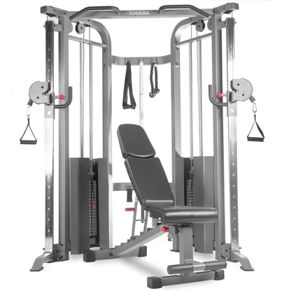 Functional Trainer Cable Machine with 200 lb Weight Stacks and Adjustable Weight Bench - Grit Grind Strength
