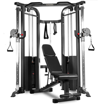 Functional Trainer Cable Machine with 200 lb Weight Stacks and Adjustable Weight Bench - Grit Grind Strength