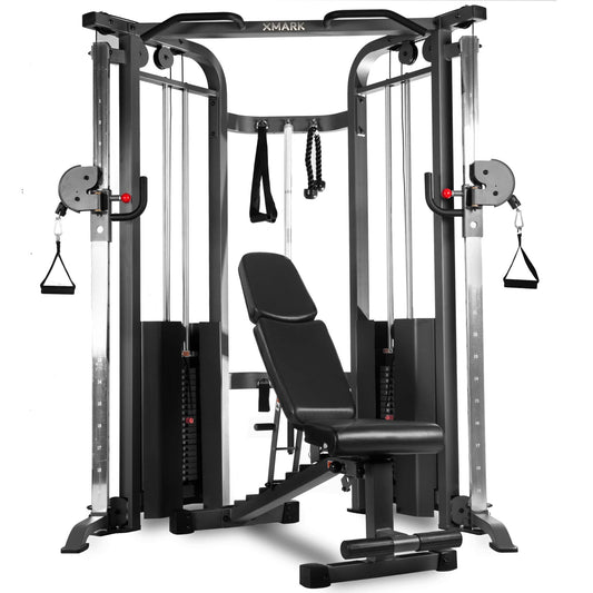 Functional Trainer Cable Machine with 200 lb Weight Stacks and Adjustable Weight Bench - Grit Grind Strength