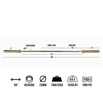 Gold Coated Needle Bearing Barbell - Grit Grind Strength