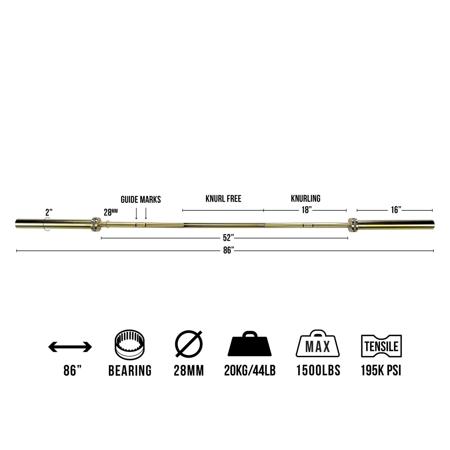 Gold Coated Needle Bearing Barbell - Grit Grind Strength