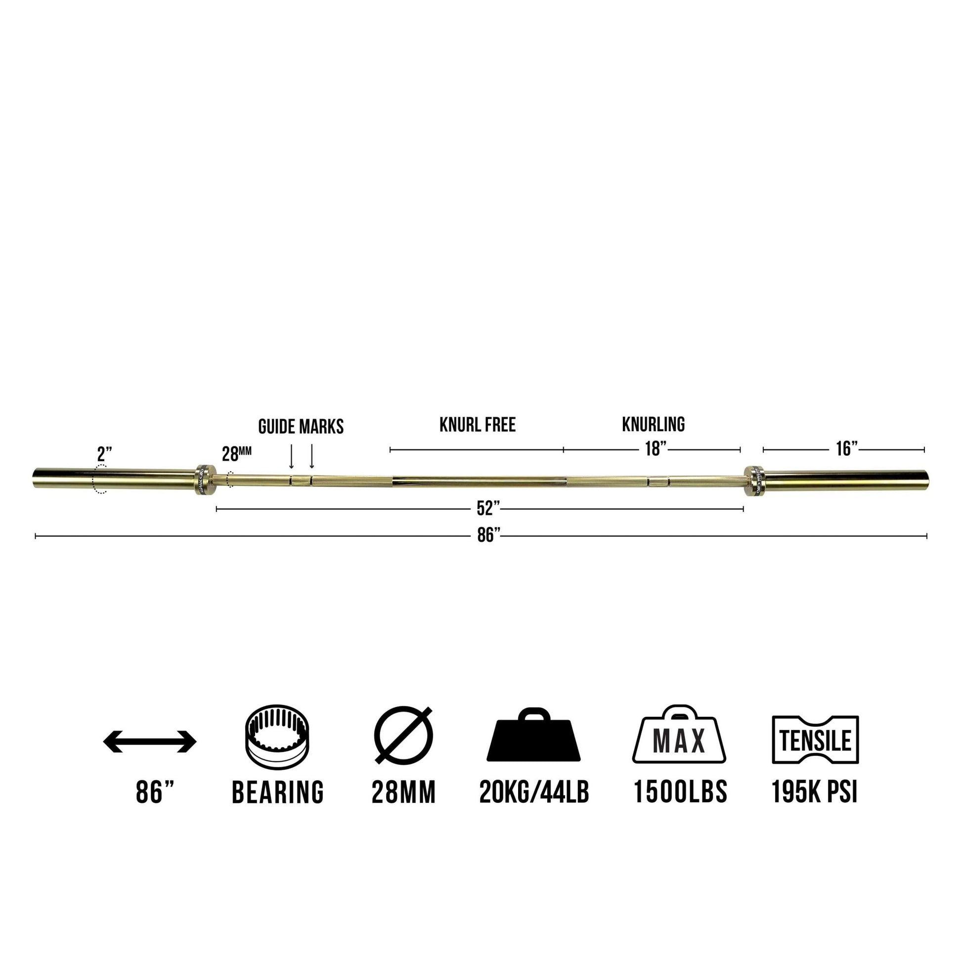 Gold Coated Needle Bearing Barbell - Grit Grind Strength