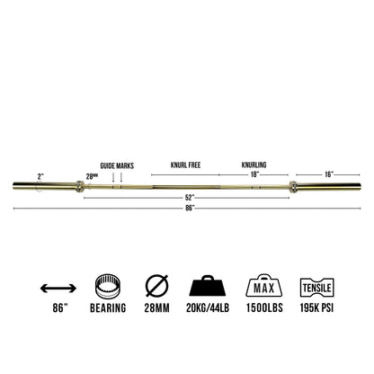 Gold Coated Needle Bearing Barbell - Grit Grind Strength