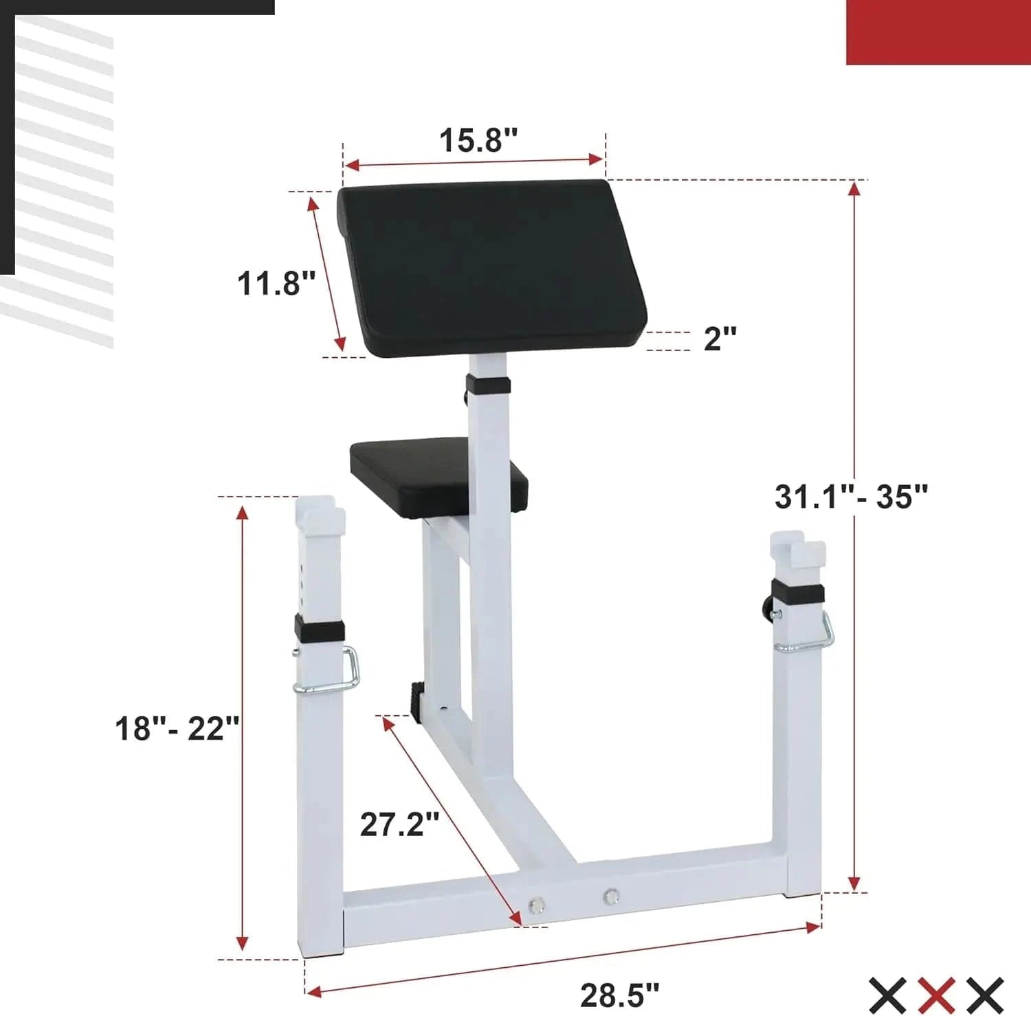 Grit Grind Strength Exercise Benches Black / United States Preacher Curl Weight Bench Adjustable for Arm Curling Strength Training Isolated Barbell Dumbbell Bicep Tricep Muscle Seated Ben
