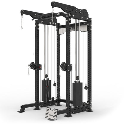 Half Rack Functional Trainer Smith Machine with Lat Pulldown and Low Row - Grit Grind Strength