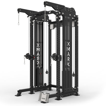 Half Rack Functional Trainer Smith Machine with Lat Pulldown and Low Row - Grit Grind Strength