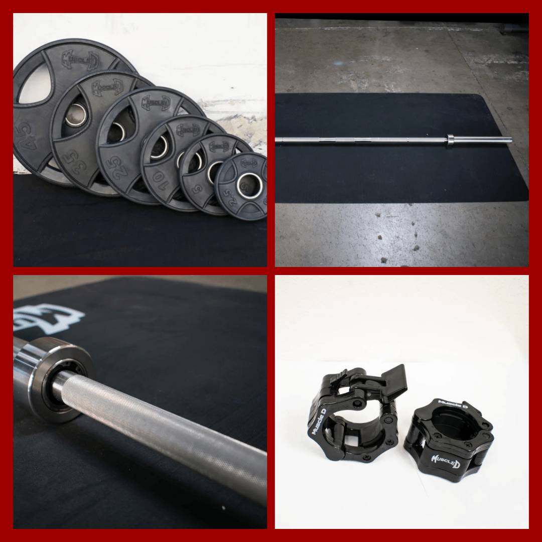 Hard Chrome Olympic Bar and Olympic Rubber Weight Plate Sets - Grit Grind Strength