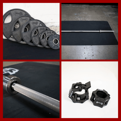 Hard Chrome Olympic Bar and Olympic Rubber Weight Plate Sets - Grit Grind Strength
