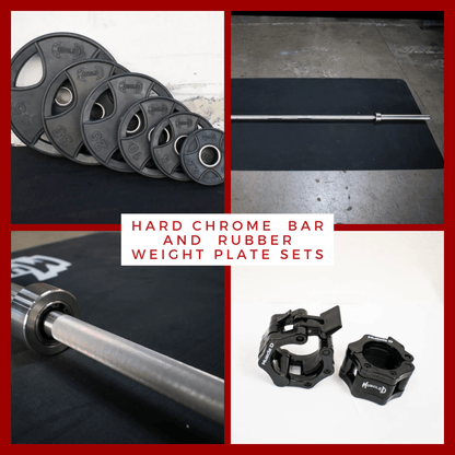 Hard Chrome Olympic Bar and Olympic Rubber Weight Plate Sets - Grit Grind Strength