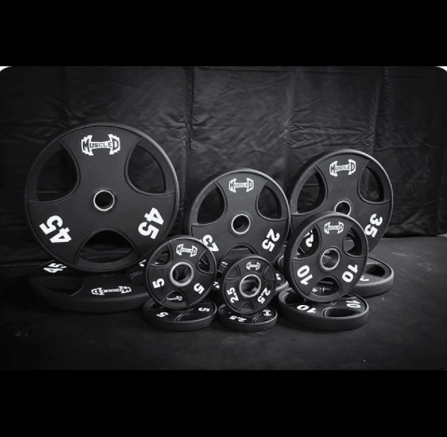 Hard Chrome Olympic Bar and Olympic Urethane Weight Plate Sets - Grit Grind Strength