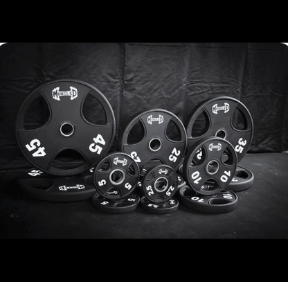 Hard Chrome Olympic Bar and Olympic Urethane Weight Plate Sets - Grit Grind Strength