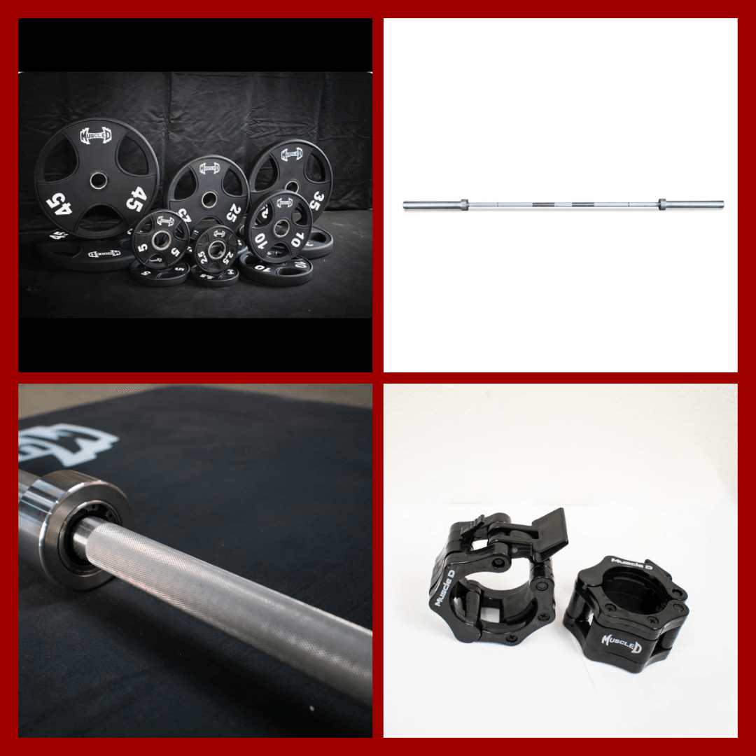 Hard Chrome Olympic Bar and Olympic Urethane Weight Plate Sets - Grit Grind Strength
