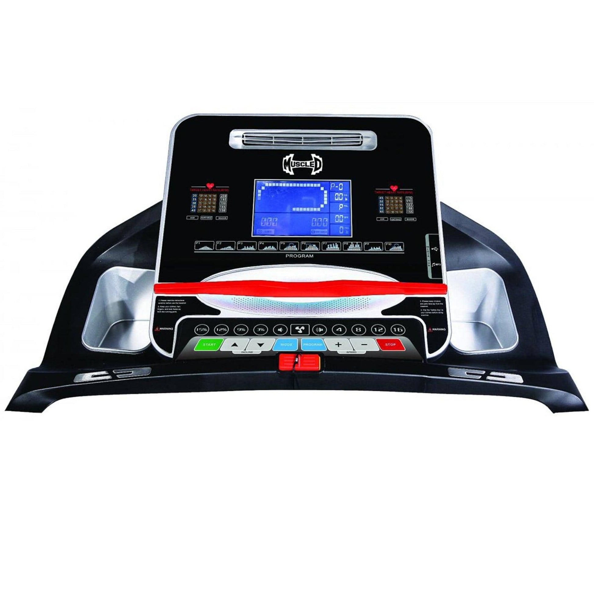 Light Commercial Treadmill - Muscle D Fitness - LED Display - Heart Rate Monitor - Cup Holder - Adjustable Speed and Incline - Grit Grind Strength