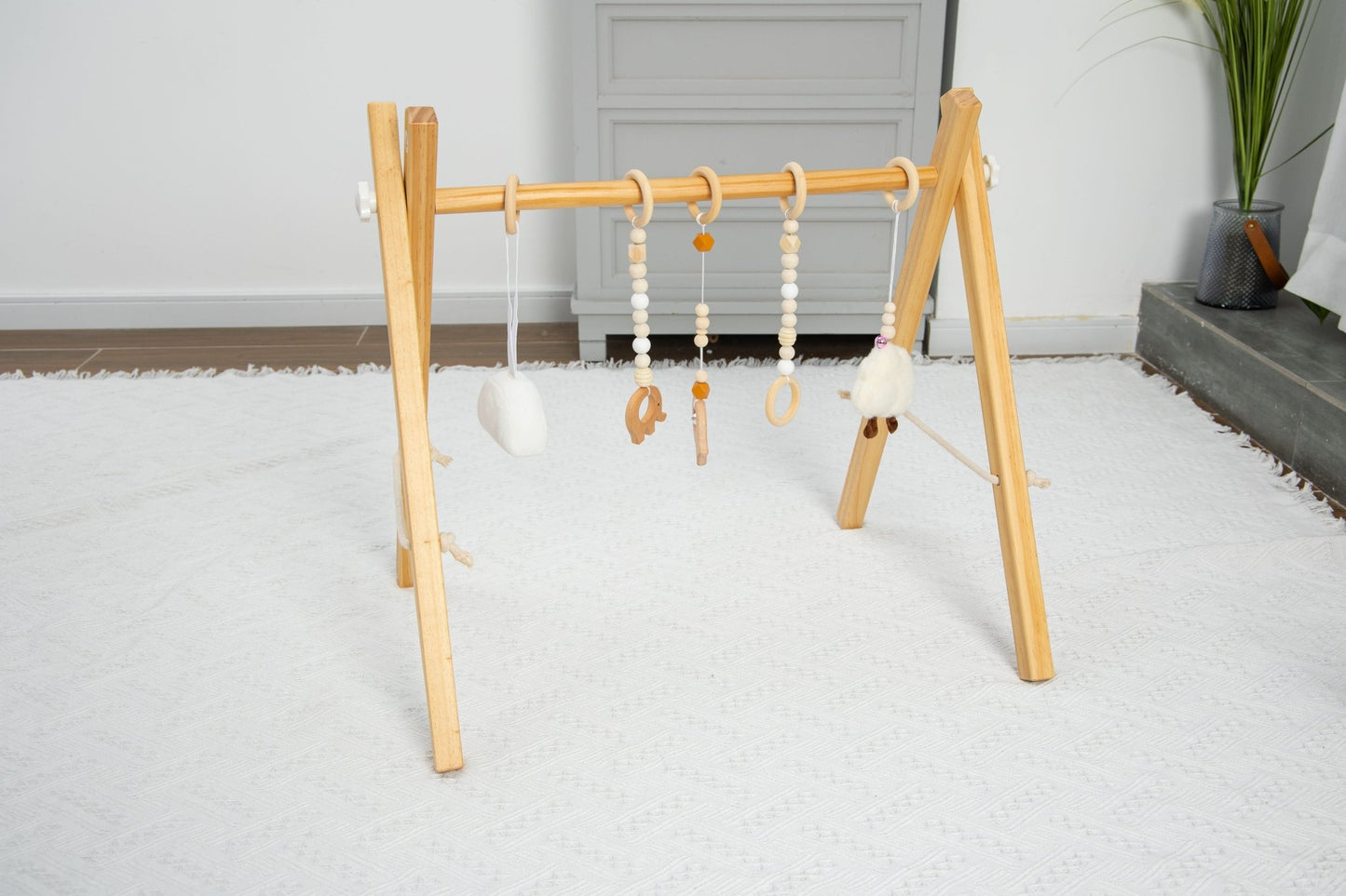 Lilac Wooden Baby Gym | Montessori Infant Play Gym with Hanging Toys - Grit Grind Strength