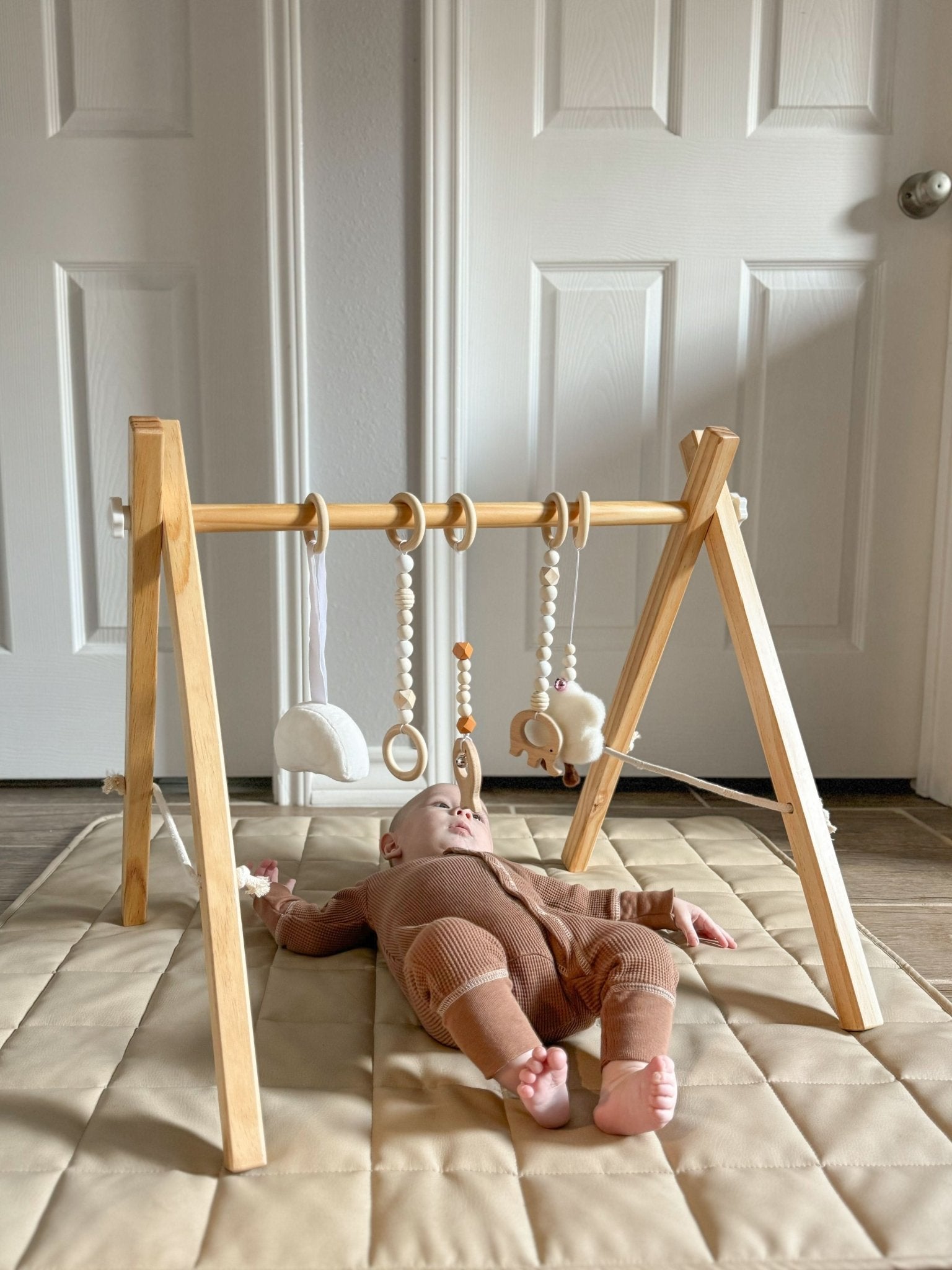 Lilac Wooden Baby Gym | Montessori Infant Play Gym with Hanging Toys - Grit Grind Strength