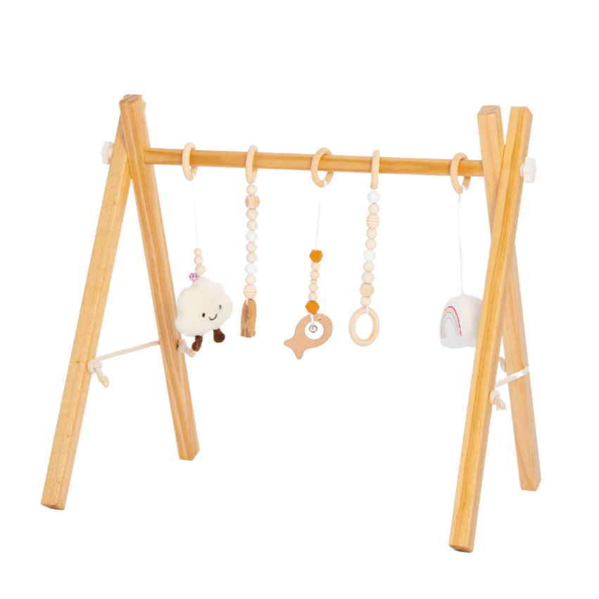 Lilac Wooden Baby Gym | Montessori Infant Play Gym with Hanging Toys - Grit Grind Strength