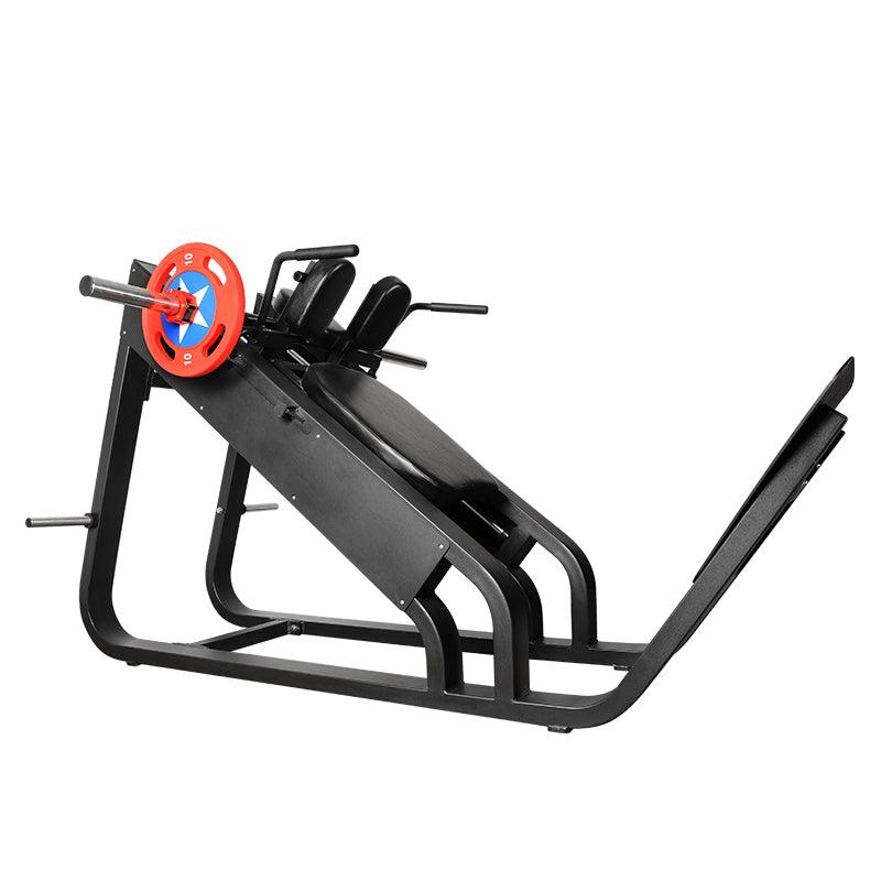 Excel Linear Hack Slide - Muscle D Fitness - Plate Load Hack Squat - Weight Storage Pegs - Safety Catch - Grit Grind Strength