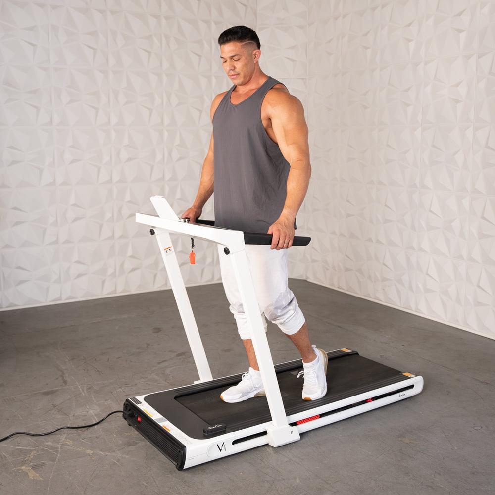 Low Profile Treadmill - Muscle D Fitness - LED Display - Heart Rate Monitor - Flex Deck for Low Impact - Adjustable Speed - Phone / Tablet Holder - Grit Grind Strength