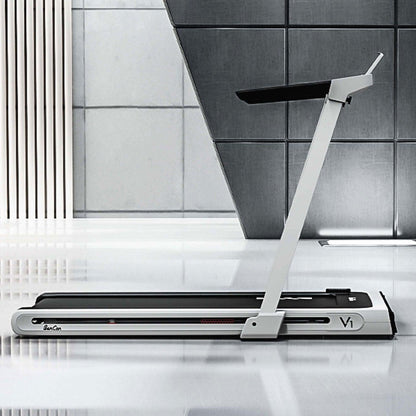 Low Profile Treadmill - Muscle D Fitness - LED Display - Heart Rate Monitor - Flex Deck for Low Impact - Adjustable Speed - Phone / Tablet Holder - Grit Grind Strength