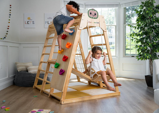 Magnolia Cocomelon 7 - in - 1 Wooden Indoor Playset – Montessori Climber for Toddlers - Grit Grind Strength