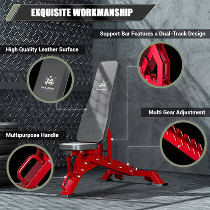 Major Fitness PLT01 Adjustable Bench | 1300 lb Capacity Weight Bench - Grit Grind Strength
