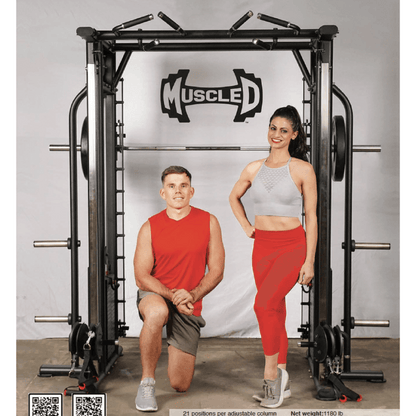 Megatron Dual Adjustable Pulley / Smith Combo - Muscle D Fitness - Selectorized Weight Adjustment - Functional Pull - Up Bar - Dual Station - Grit Grind Strength