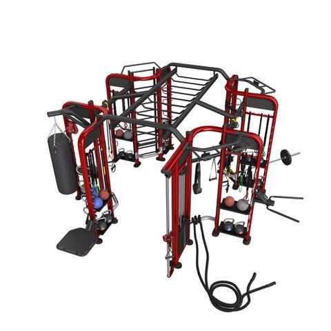 Megatron Multi Tower Training Station - Muscle D Fitness - Monkey Bars - Heavy Bag - Dip Station - Equipment Storage - Pull - Up Station - Grit Grind Strength