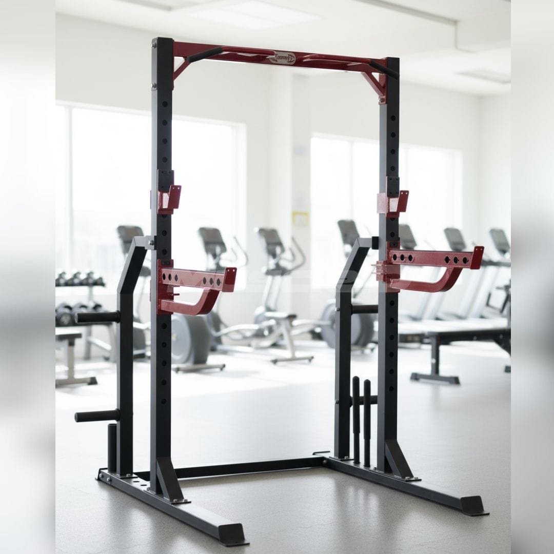 Muscle D Fitness Compact Half Cage - Muscle D Fitness - Bar & Plate Storage and Dip Station Included