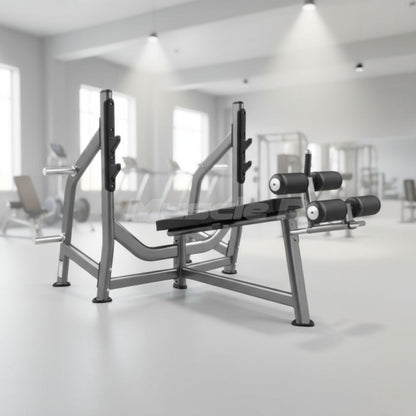 Muscle D Fitness Decline Bench - Olympic - Muscle D Fitness -  Padded Foot Rollers - Plate Storage