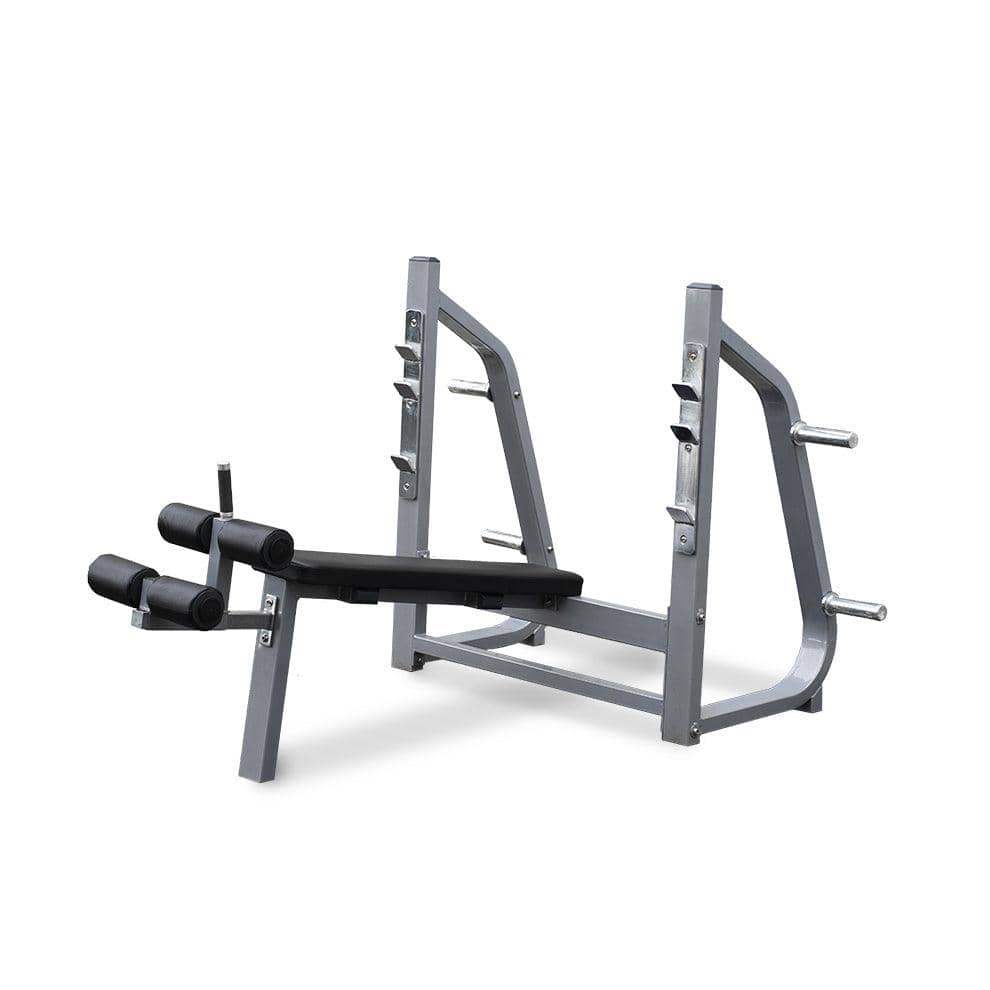Muscle D Fitness Olympic Decline Bench - Muscle D Fitness - 11 Gauge Steel - Commercial Upholstery - Weight Storage Pegs