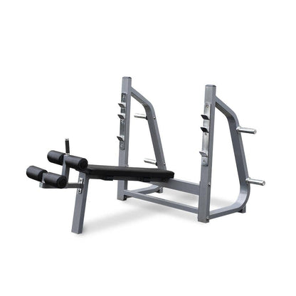 Muscle D Fitness Olympic Decline Bench - Muscle D Fitness - 11 Gauge Steel - Commercial Upholstery - Weight Storage Pegs
