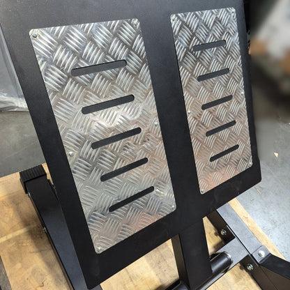 Muscle D Fitness Plate Loaded Excel Open Linear Bearing Hack Squat - Muscle D Fitness - Plate Load Squat Machine - Plate Storage Pegs - Adjustable Foot Plate