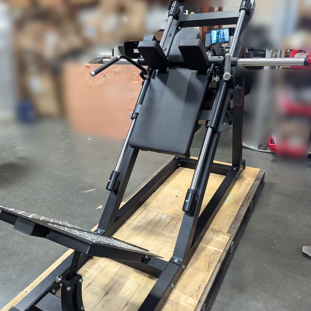 Muscle D Fitness Plate Loaded Excel Open Linear Bearing Hack Squat - Muscle D Fitness - Plate Load Squat Machine - Plate Storage Pegs - Adjustable Foot Plate