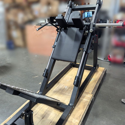 Muscle D Fitness Plate Loaded Excel Open Linear Bearing Hack Squat - Muscle D Fitness - Plate Load Squat Machine - Plate Storage Pegs - Adjustable Foot Plate
