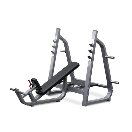 Olympic Incline Bench - Muscle D Fitness - 11 Gauge Steel - Commercial Upholstery - Weight Storage Pegs - Grit Grind Strength