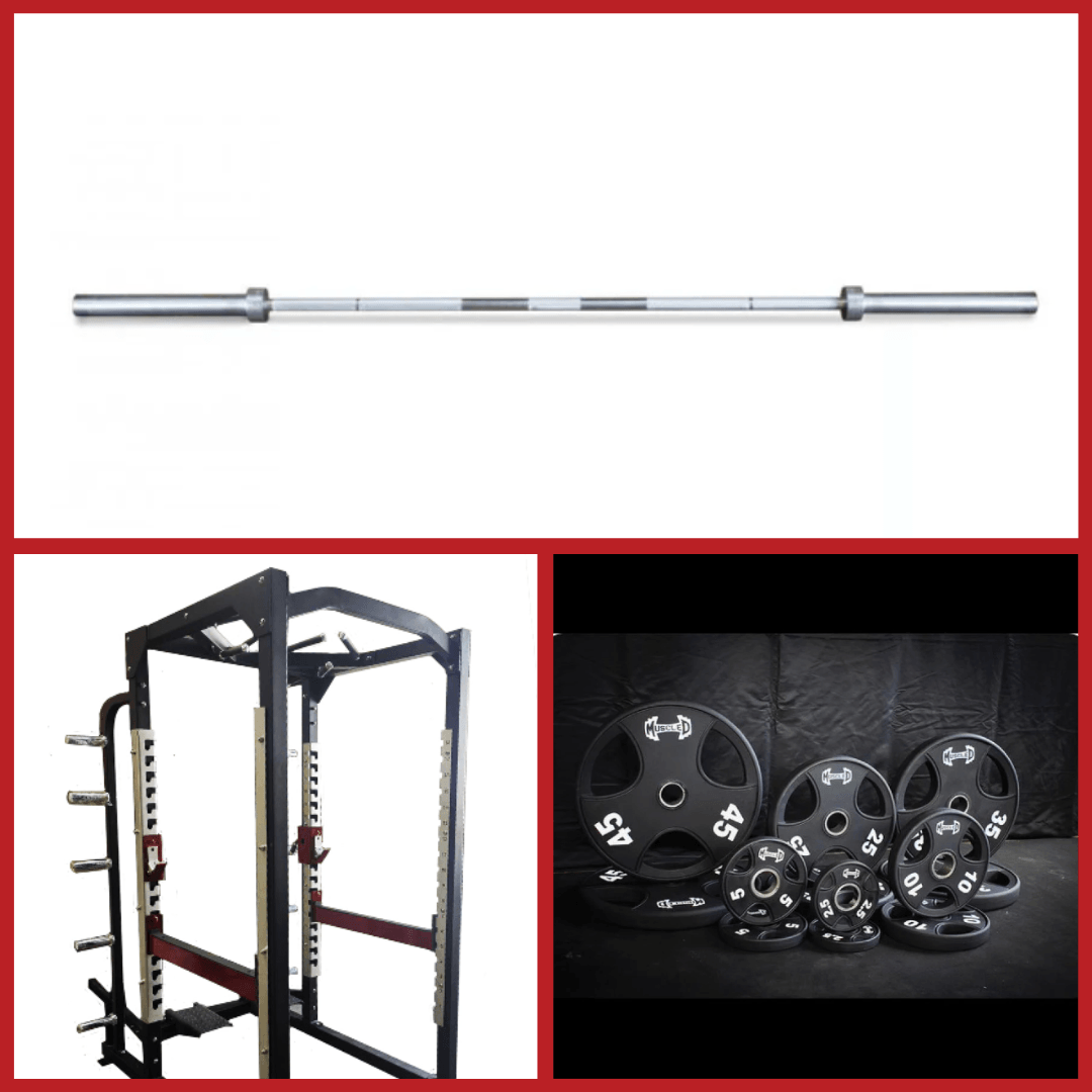 Power Cage Complete Weight Set - Muscle D Fitness - Commercial Squat Rack - Functional Pull - Up Bar - 10 Weight Storage Pegs - Power Rack - Grit Grind Strength