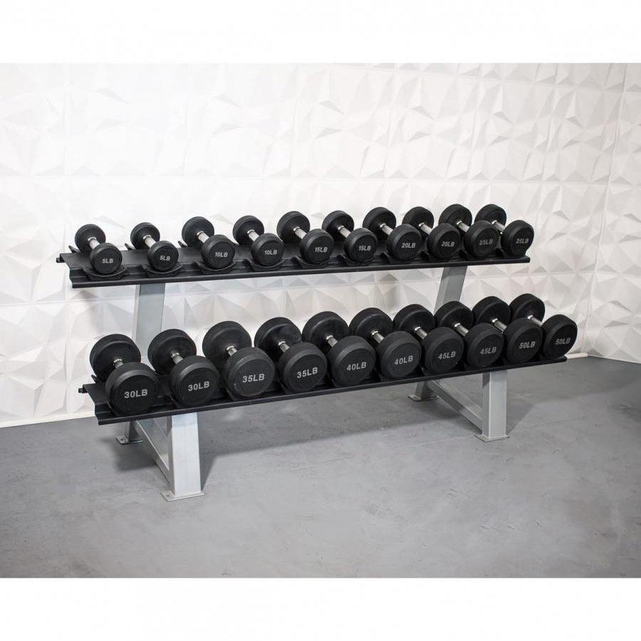 Pro Rubber Dumbbells - Muscle D Fitness - High Quality Knurled Handles - Grit Grind Strength