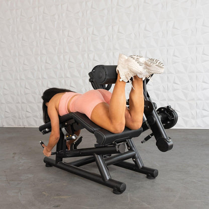 Pro Strength Leg Extension / Prone Leg Curl Combo - Muscle D Fitness - Plate Loaded Quad & Hamstring Machine - Grit Grind Strength